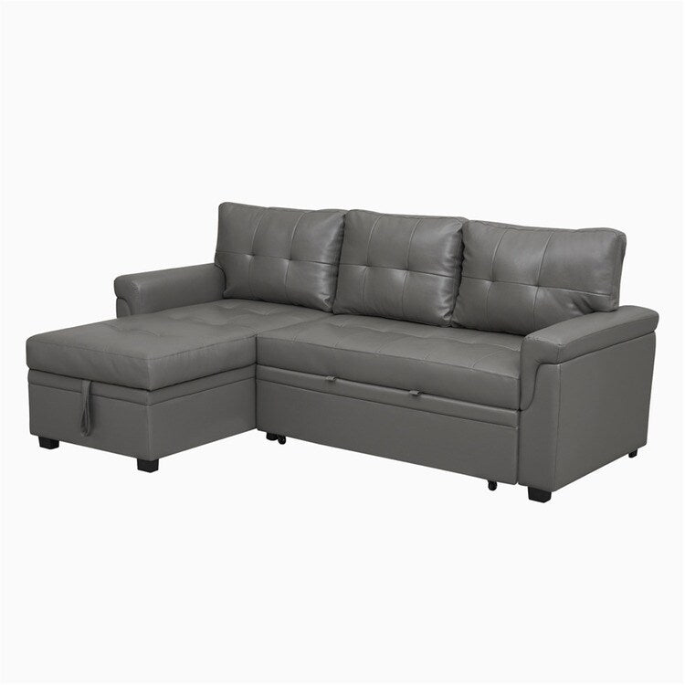 Divano componibile reversibile con letto estraibile, chaise longue con contenitore nascosto e gambe resistenti