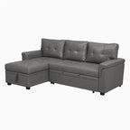 Divano componibile reversibile con letto estraibile, chaise longue con contenitore nascosto e gambe resistenti