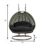 Sedia a forma di uovo sospesa LeisureMod per 2 persone con supporto - Amaca da esterno/interno in rattan e vimini per patio con cuscini