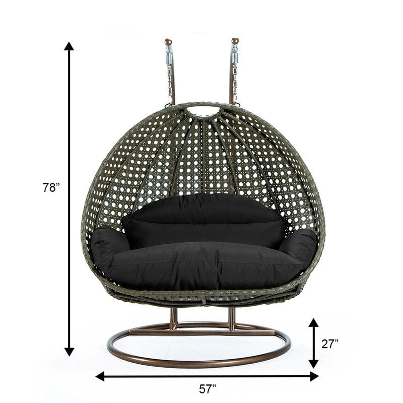 Sedia a forma di uovo sospesa LeisureMod per 2 persone con supporto - Amaca da esterno/interno in rattan e vimini per patio con cuscini