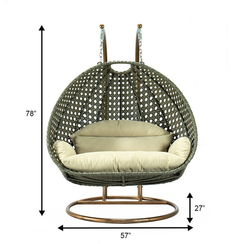 Sedia a forma di uovo sospesa LeisureMod per 2 persone con supporto - Amaca da esterno/interno in rattan e vimini per patio con cuscini