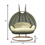 Sedia a forma di uovo sospesa LeisureMod per 2 persone con supporto - Amaca da esterno/interno in rattan e vimini per patio con cuscini