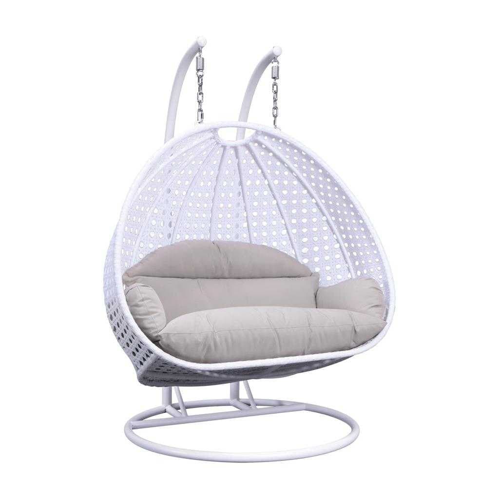 Sedia a forma di uovo sospesa LeisureMod per 2 persone con supporto - Amaca da esterno/interno in rattan e vimini per patio con cuscini