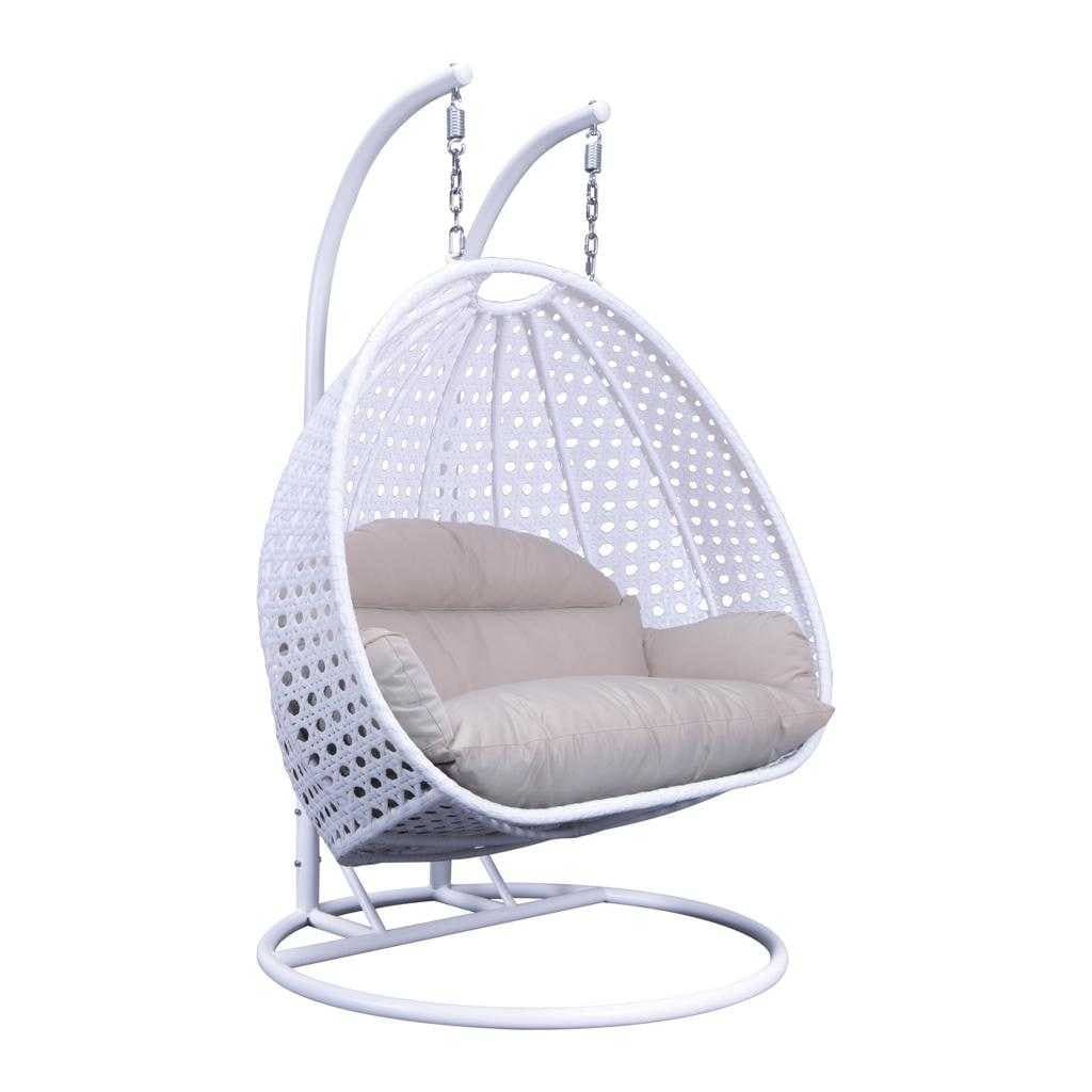 Sedia a forma di uovo sospesa LeisureMod per 2 persone con supporto - Amaca da esterno/interno in rattan e vimini per patio con cuscini