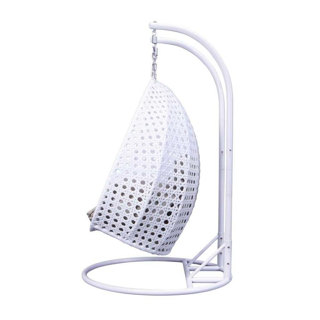 Sedia a forma di uovo sospesa LeisureMod per 2 persone con supporto - Amaca da esterno/interno in rattan e vimini per patio con cuscini