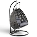 Sedia a forma di uovo sospesa LeisureMod per 2 persone con supporto - Amaca da esterno/interno in rattan e vimini per patio con cuscini