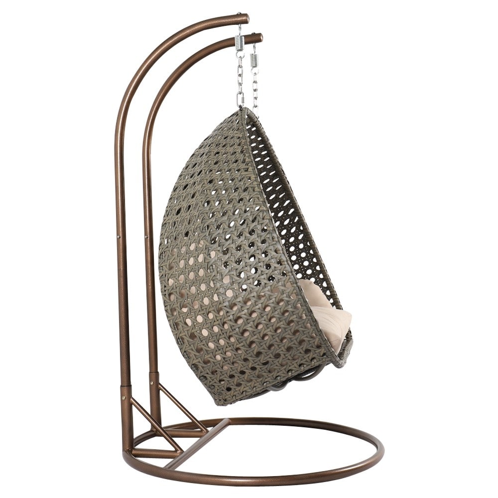 Sedia a forma di uovo sospesa LeisureMod per 2 persone con supporto - Amaca da esterno/interno in rattan e vimini per patio con cuscini