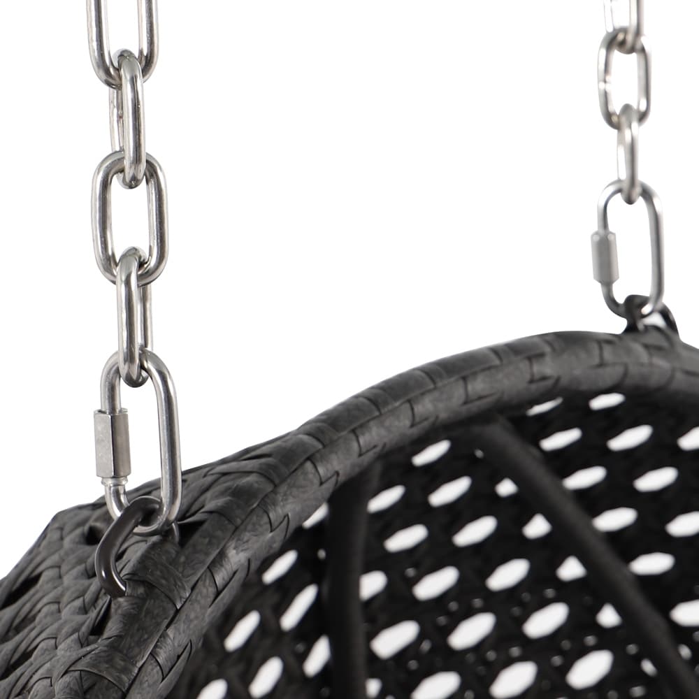 Sedia a forma di uovo sospesa LeisureMod per 2 persone con supporto - Amaca da esterno/interno in rattan e vimini per patio con cuscini