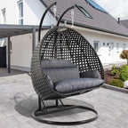 Sedia a forma di uovo sospesa LeisureMod per 2 persone con supporto - Amaca da esterno/interno in rattan e vimini per patio con cuscini