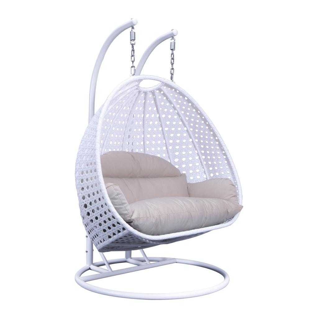 Sedia a forma di uovo sospesa LeisureMod per 2 persone con supporto - Amaca da esterno/interno in rattan e vimini per patio con cuscini