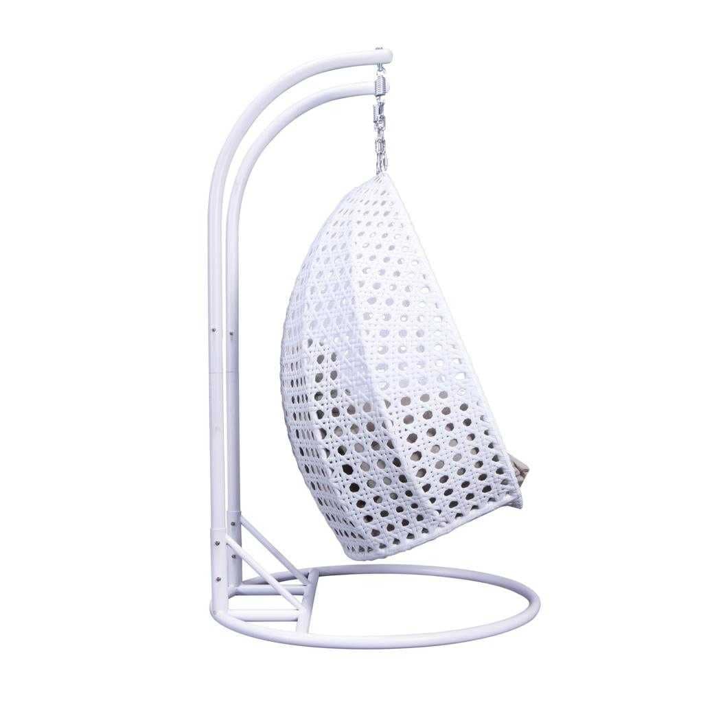 Sedia a forma di uovo sospesa LeisureMod per 2 persone con supporto - Amaca da esterno/interno in rattan e vimini per patio con cuscini