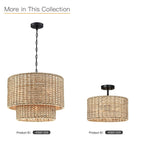 Lampadario a tamburo in rattan a 4 livelli Lennie da 20 pollici con baldacchino nero - 20 pollici di larghezza - 20 pollici di larghezza