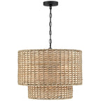 Lampadario a tamburo in rattan a 4 livelli Lennie da 20 pollici con baldacchino nero - 20 pollici di larghezza - 20 pollici di larghezza