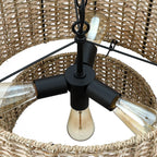 Lampadario a tamburo in rattan a 4 livelli Lennie da 20 pollici con baldacchino nero - 20 pollici di larghezza - 20 pollici di larghezza