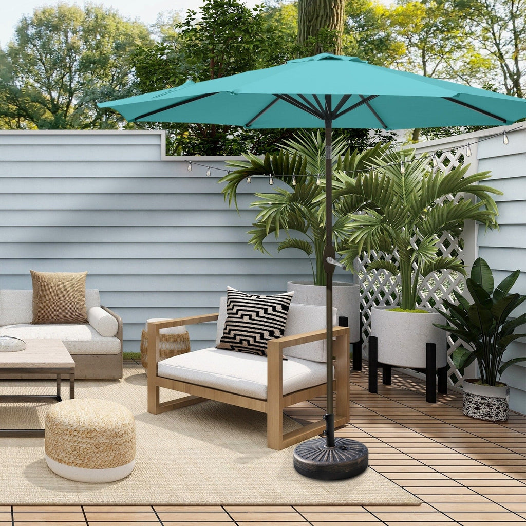 Ombrellone da giardino Lopes da 9 piedi con base in finitura bronzo e supporto per pesi incluso