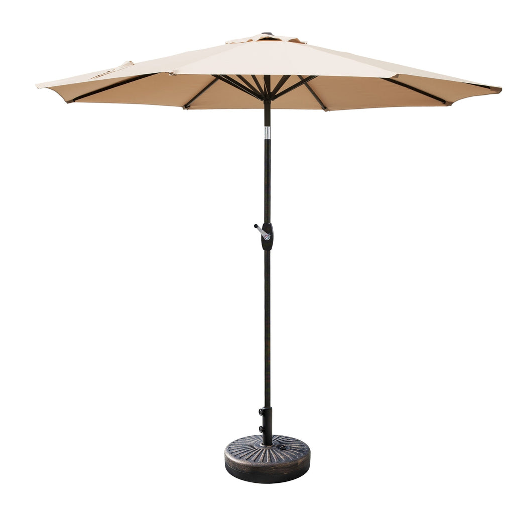Ombrellone da giardino Lopes da 9 piedi con base in finitura bronzo e supporto per pesi incluso