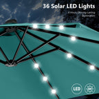 MAISON ARTS Ombrellone da esterno rettangolare da 15 piedi con manovella, doppio lato, con illuminazione a LED solare e base inclusa