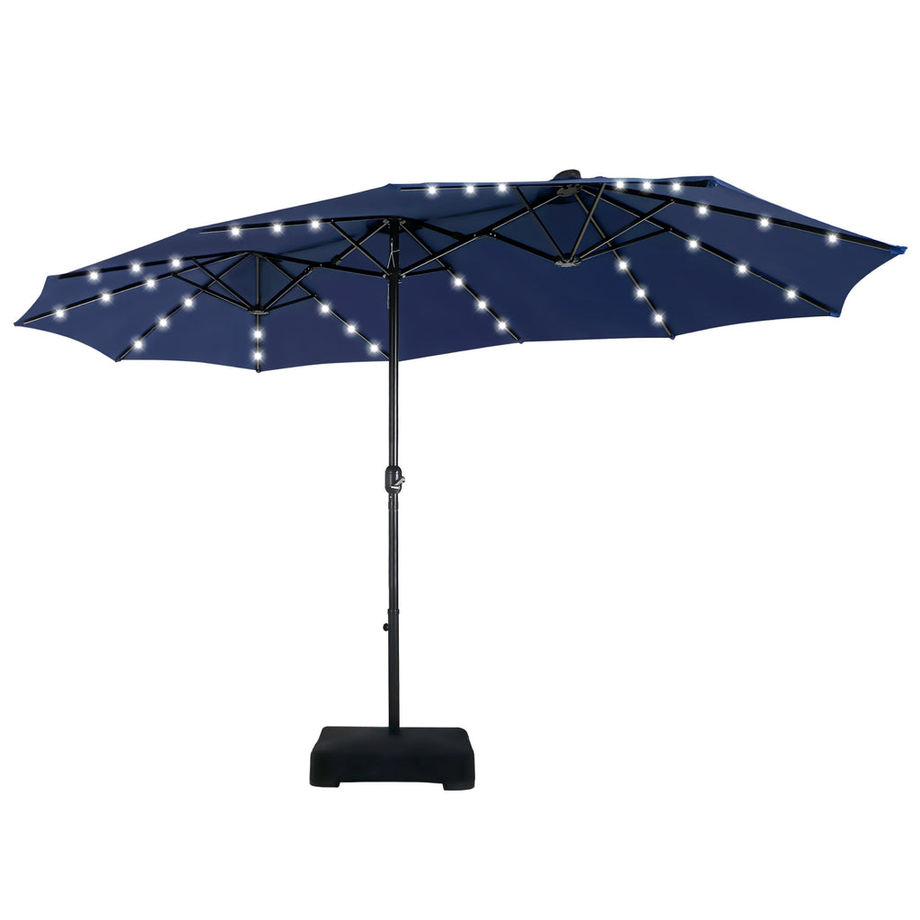 MAISON ARTS Ombrellone da esterno rettangolare da 15 piedi con manovella, doppio lato, con illuminazione a LED solare e base inclusa