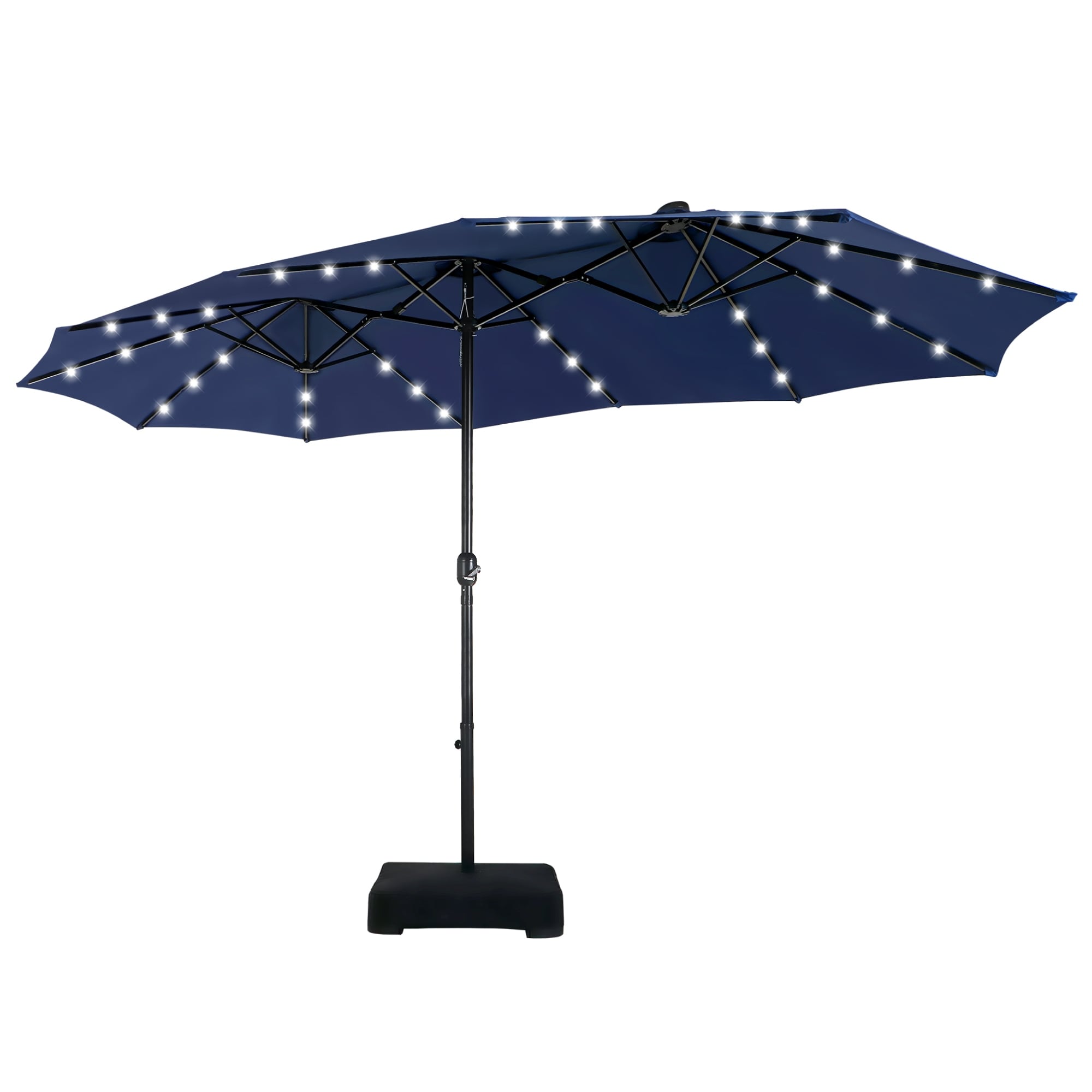 MAISON ARTS Ombrellone da esterno rettangolare da 15 piedi con manovella, doppio lato, con illuminazione a LED solare e base inclusa