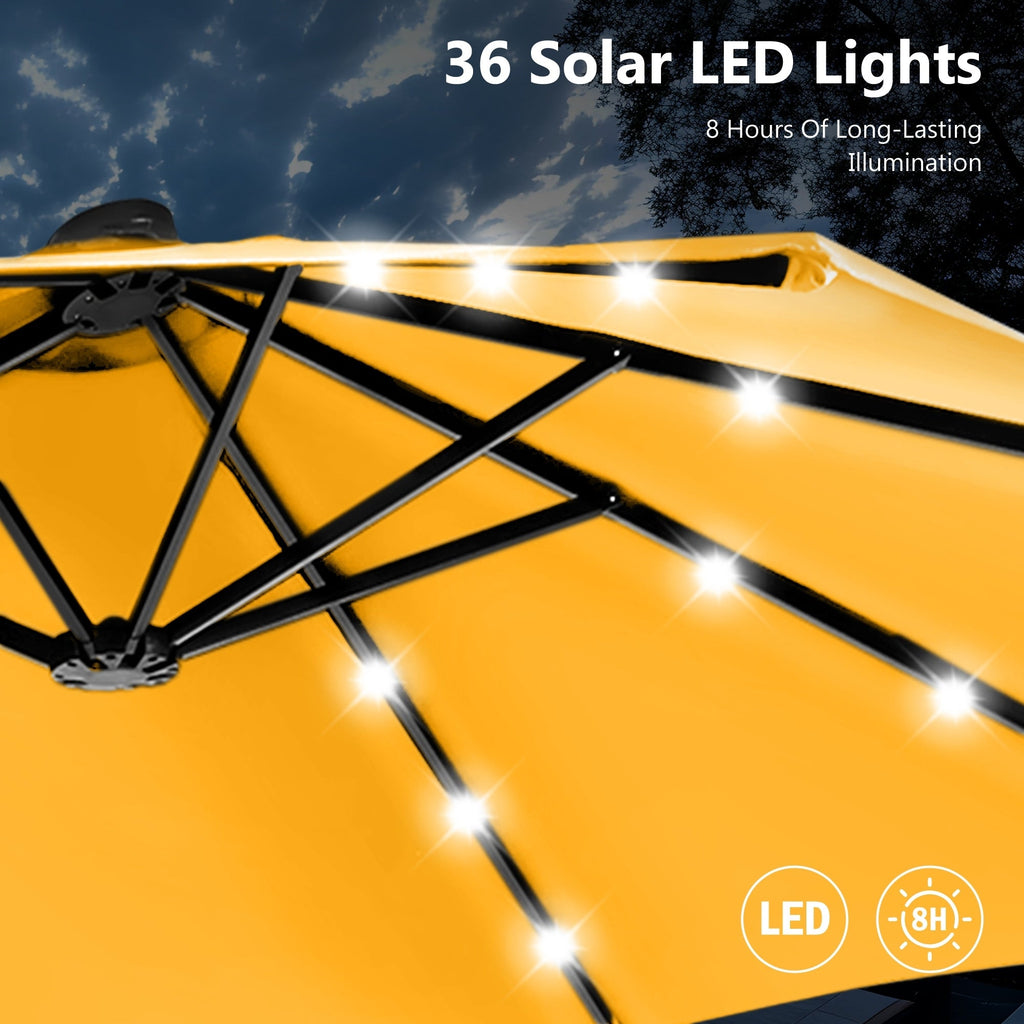 MAISON ARTS Ombrellone da esterno rettangolare da 15 piedi con manovella, doppio lato, con illuminazione a LED solare e base inclusa