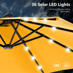 MAISON ARTS Ombrellone da esterno rettangolare da 15 piedi con manovella, doppio lato, con illuminazione a LED solare e base inclusa