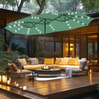 MAISON ARTS Ombrellone da esterno rettangolare da 15 piedi con manovella, doppio lato, con illuminazione a LED solare e base inclusa