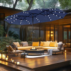 MAISON ARTS Ombrellone da esterno rettangolare da 15 piedi con manovella, doppio lato, con illuminazione a LED solare e base inclusa