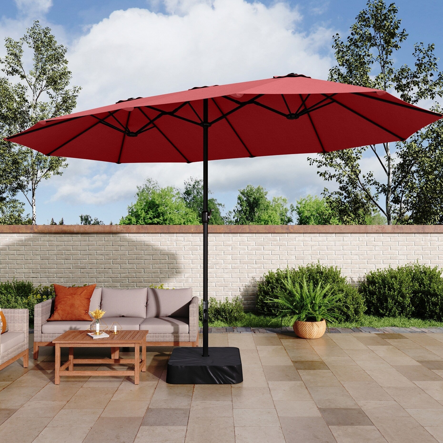MAISON ARTS Ombrellone doppio extra large da 15 piedi con base inclusa