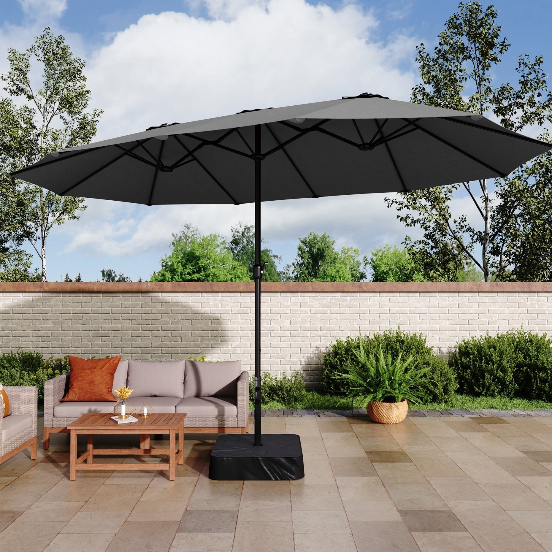 MAISON ARTS Ombrellone doppio extra large da 15 piedi con base inclusa