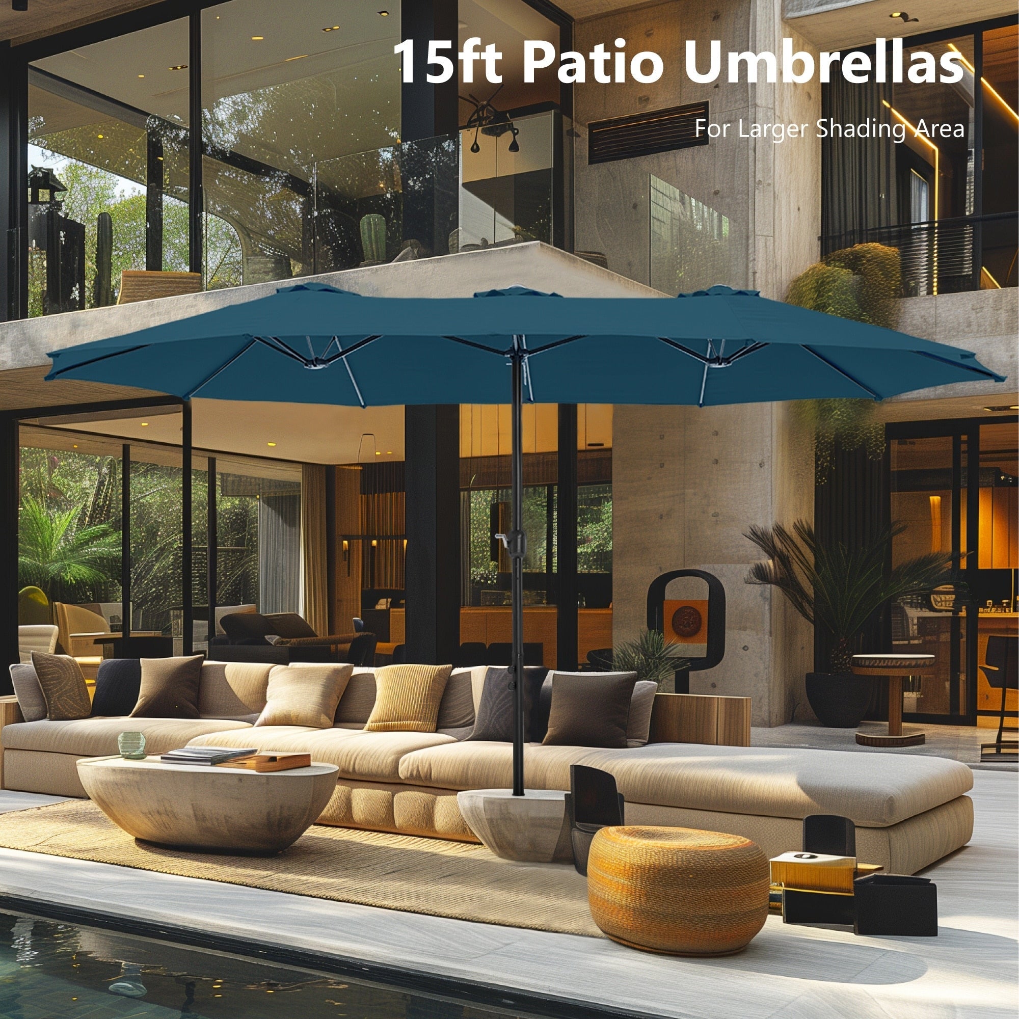 MAISON ARTS Ombrellone doppio extra large da 15 piedi con base inclusa