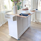 Carrello da cucina Sophia &amp; William con ribaltina e piano in legno di caucciù, carrello da cucina con ruote e ampio mobiletto portaoggetti