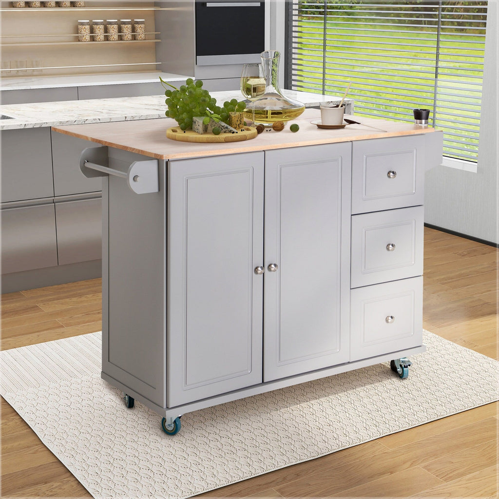 Carrello da cucina Sophia &amp; William con ribaltina e piano in legno di caucciù, carrello da cucina con ruote e ampio mobiletto portaoggetti