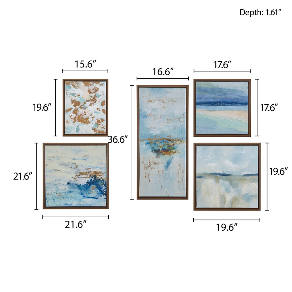 Set di 5 tele da parete con cornice Madison Park Blue Horizon