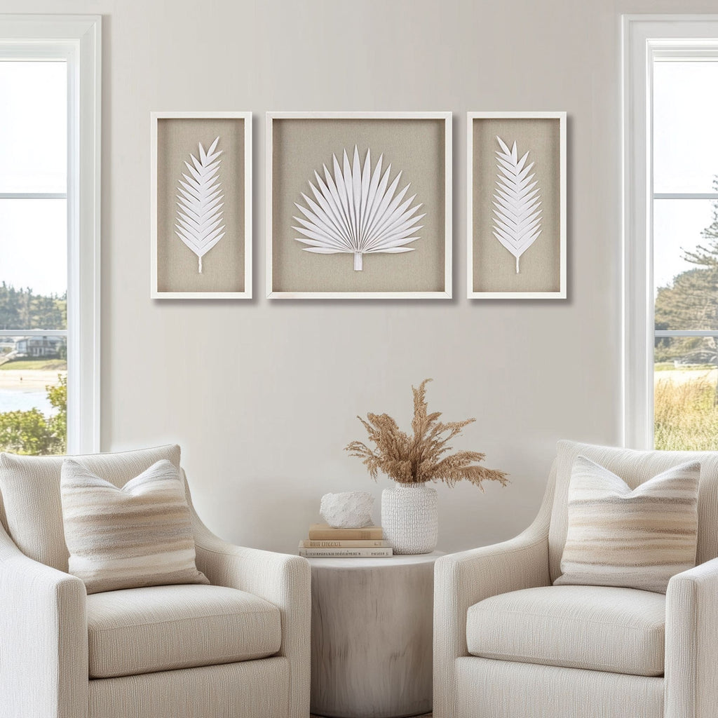 Madison Park Sabal - Set di decorazioni da parete con scatola di ombre in carta di riso con cornice fatta a mano e foglie di palma