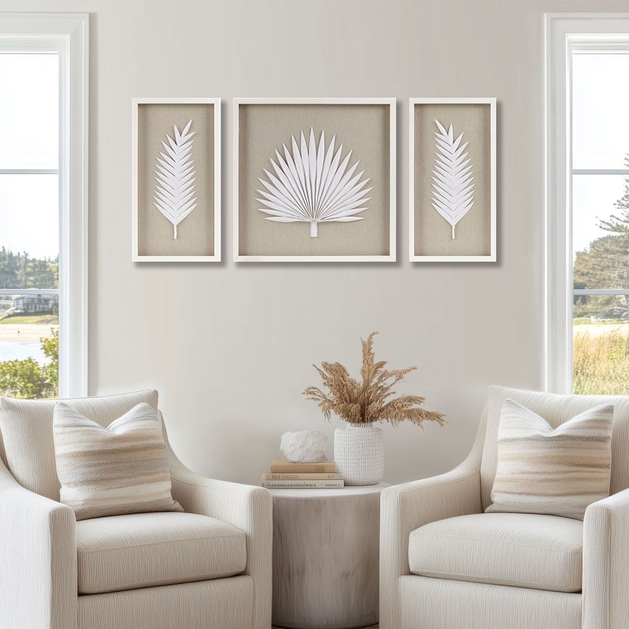 Madison Park Sabal - Set di decorazioni da parete con scatola di ombre in carta di riso con cornice fatta a mano e foglie di palma