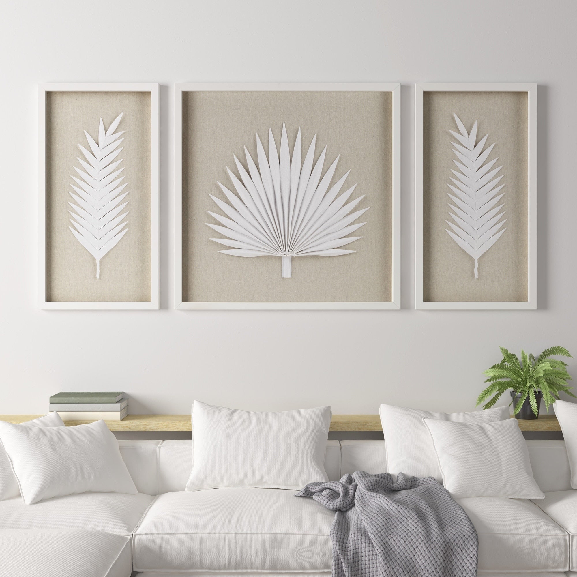 Madison Park Sabal - Set di decorazioni da parete con scatola di ombre in carta di riso con cornice fatta a mano e foglie di palma