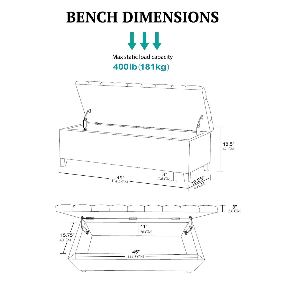 Panca contenitore imbottita con piano trapuntato Madison Park Sasha