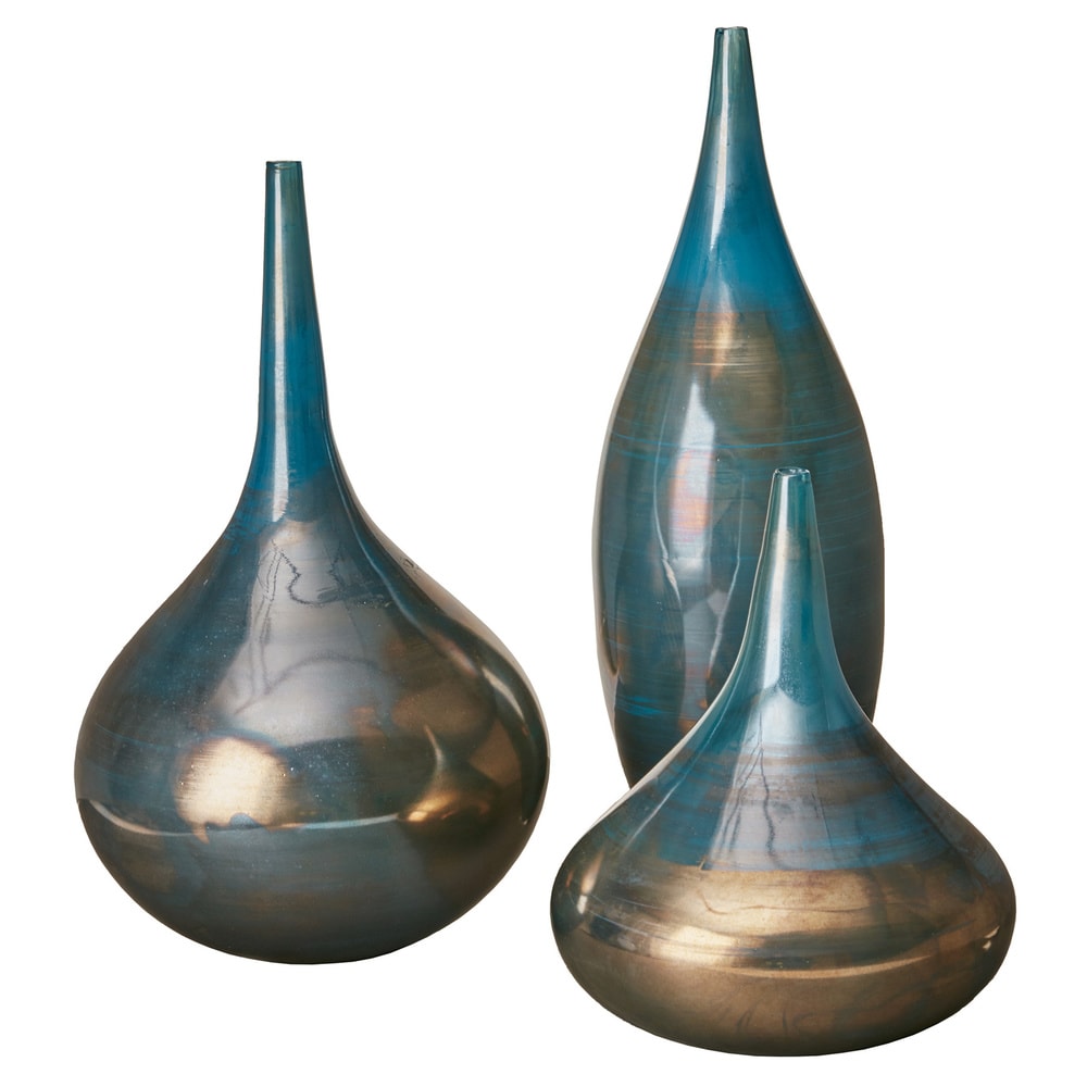 Set di 3 vasi decorativi in ​​vetro blu e bronzo Aurora Signature di Madison Park