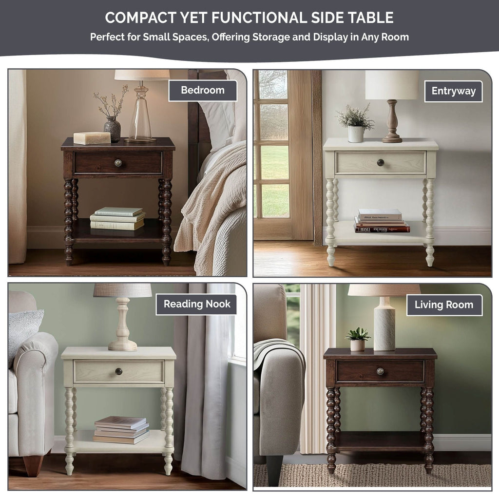 Comodino in legno tornito Madison Park Signature Beckett con cassetto e ripiano