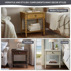 Comodino in legno tornito Madison Park Signature Beckett con cassetto e ripiano