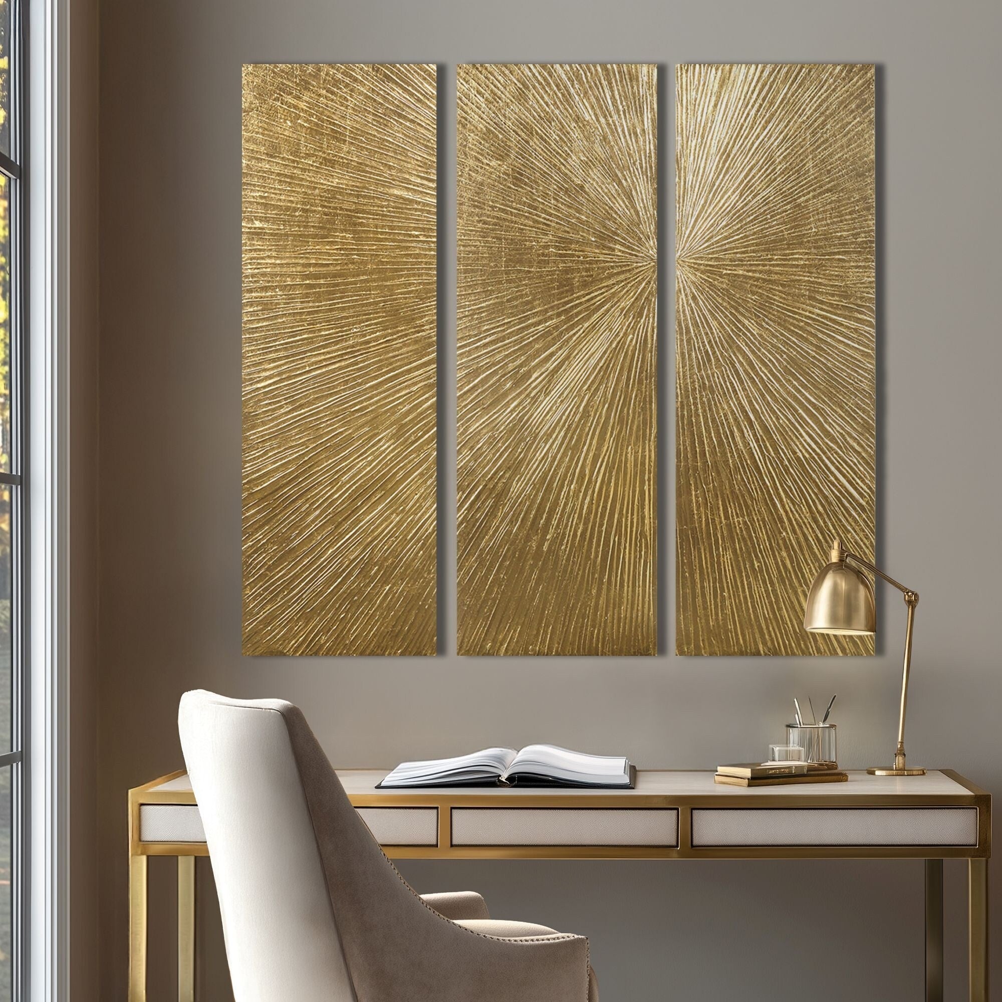 Madison Park Signature Sunburst Trittico dipinto a mano, set di 3 pezzi di arte murale in resina tridimensionale