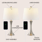 Lampada da tavolo a LED Makena 22.75 Modern Glam Iron Hourglass con porta di ricarica USB, (set da 2) di JONATHAN Y
