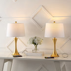 Lampada da tavolo a LED Makena 22.75 Modern Glam Iron Hourglass con porta di ricarica USB, (set da 2) di JONATHAN Y