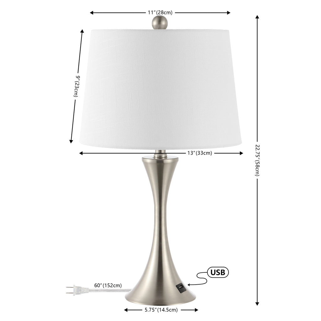 Lampada da tavolo a LED Makena 22.75 Modern Glam Iron Hourglass con porta di ricarica USB, (set da 2) di JONATHAN Y