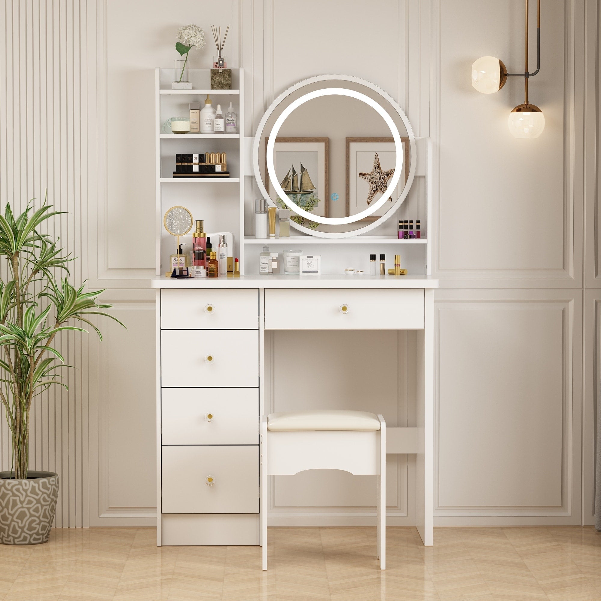 Set da toeletta per il trucco con specchio touch screen e sgabello