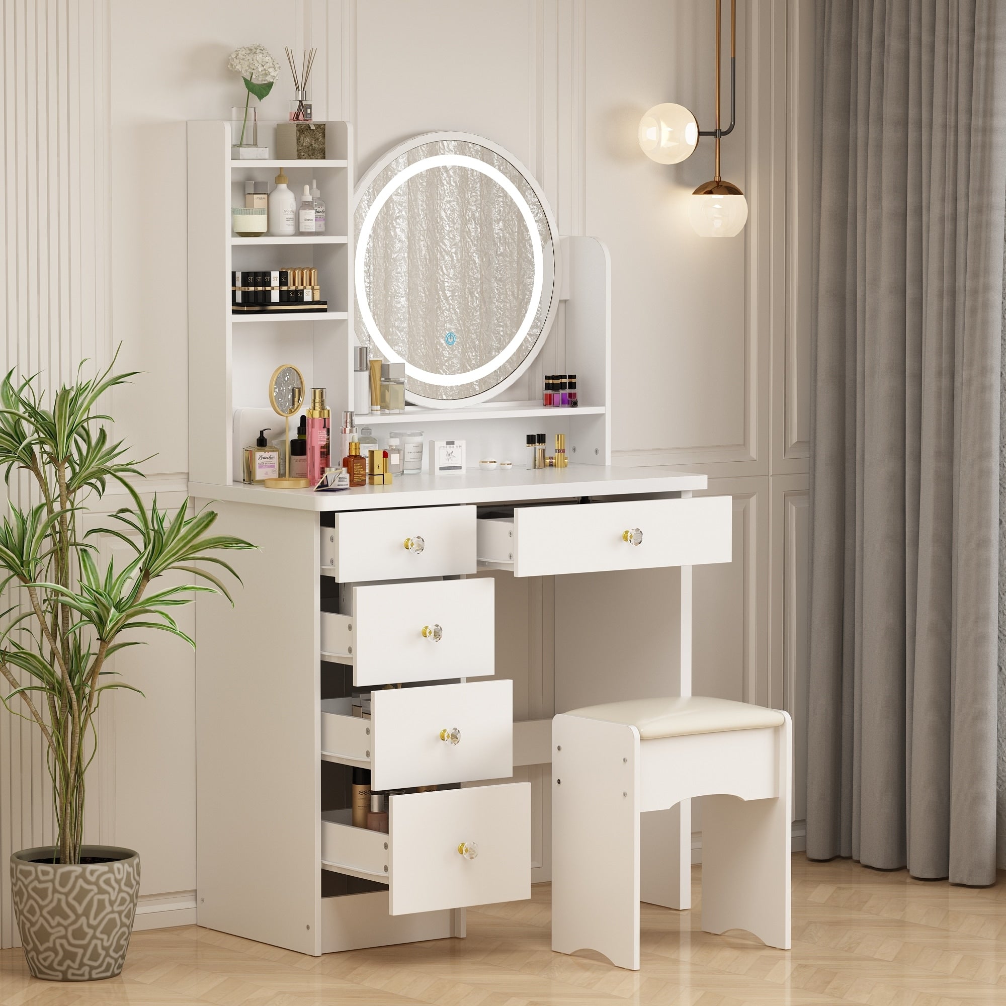 Set da toeletta per il trucco con specchio touch screen e sgabello