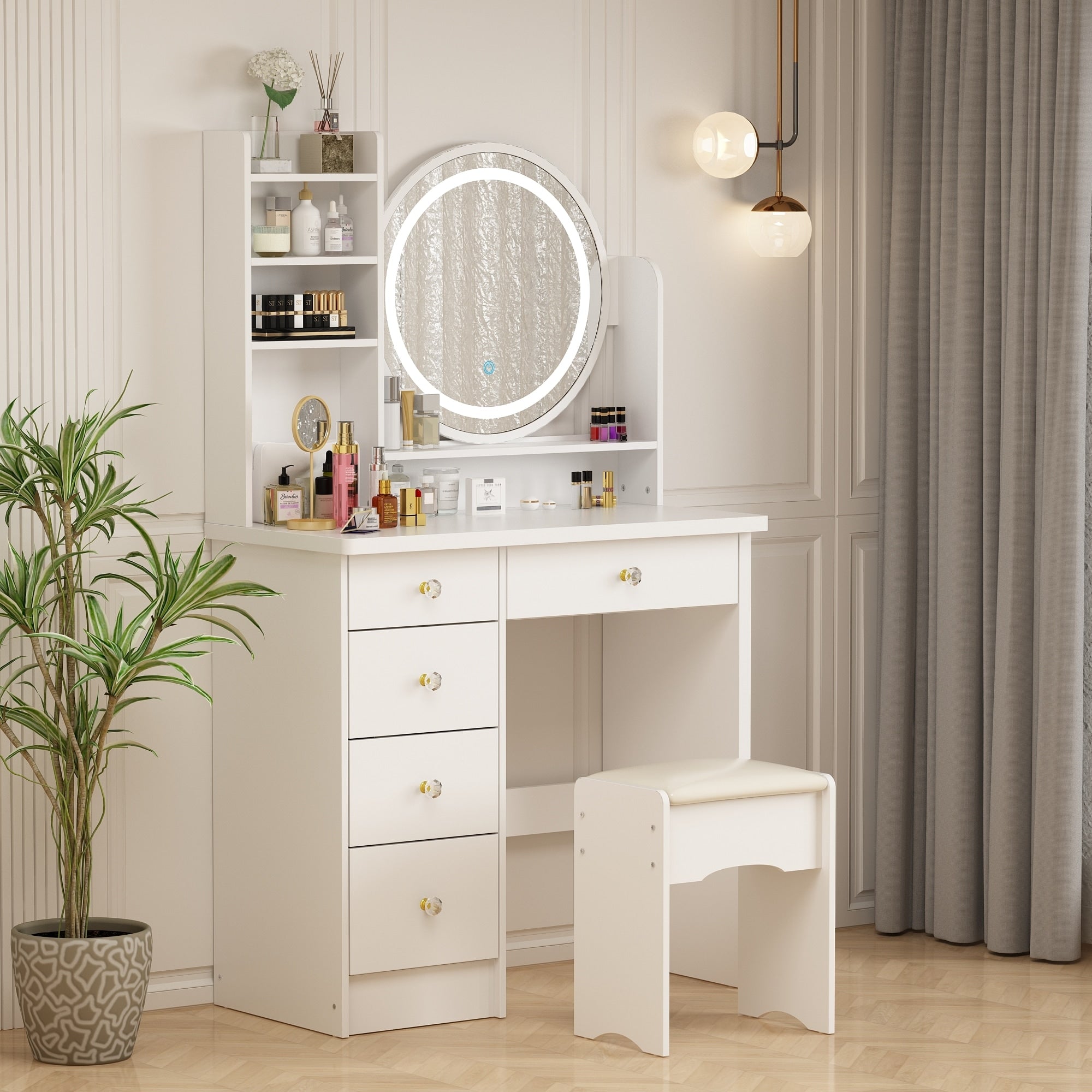 Set da toeletta per il trucco con specchio touch screen e sgabello
