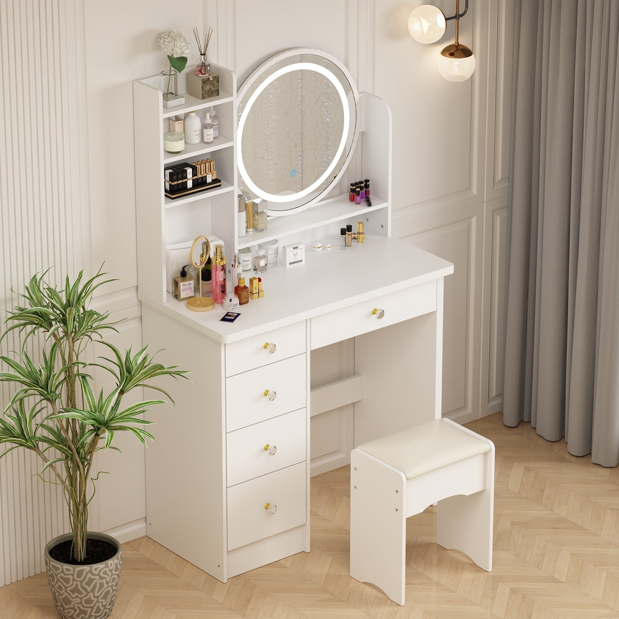 Set da toeletta per il trucco con specchio touch screen e sgabello
