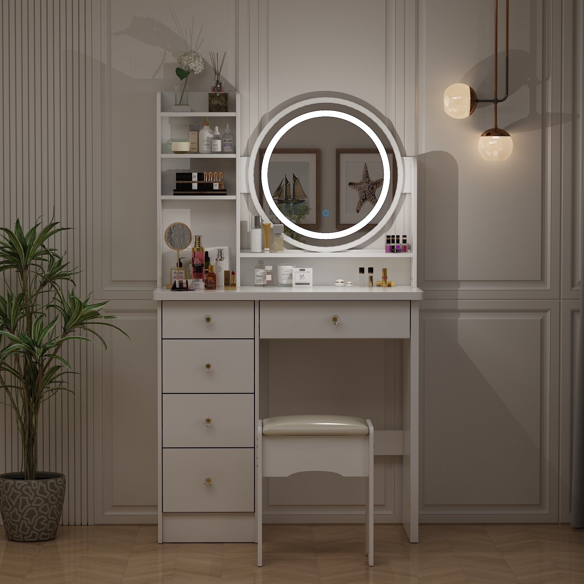 Set da toeletta per il trucco con specchio touch screen e sgabello