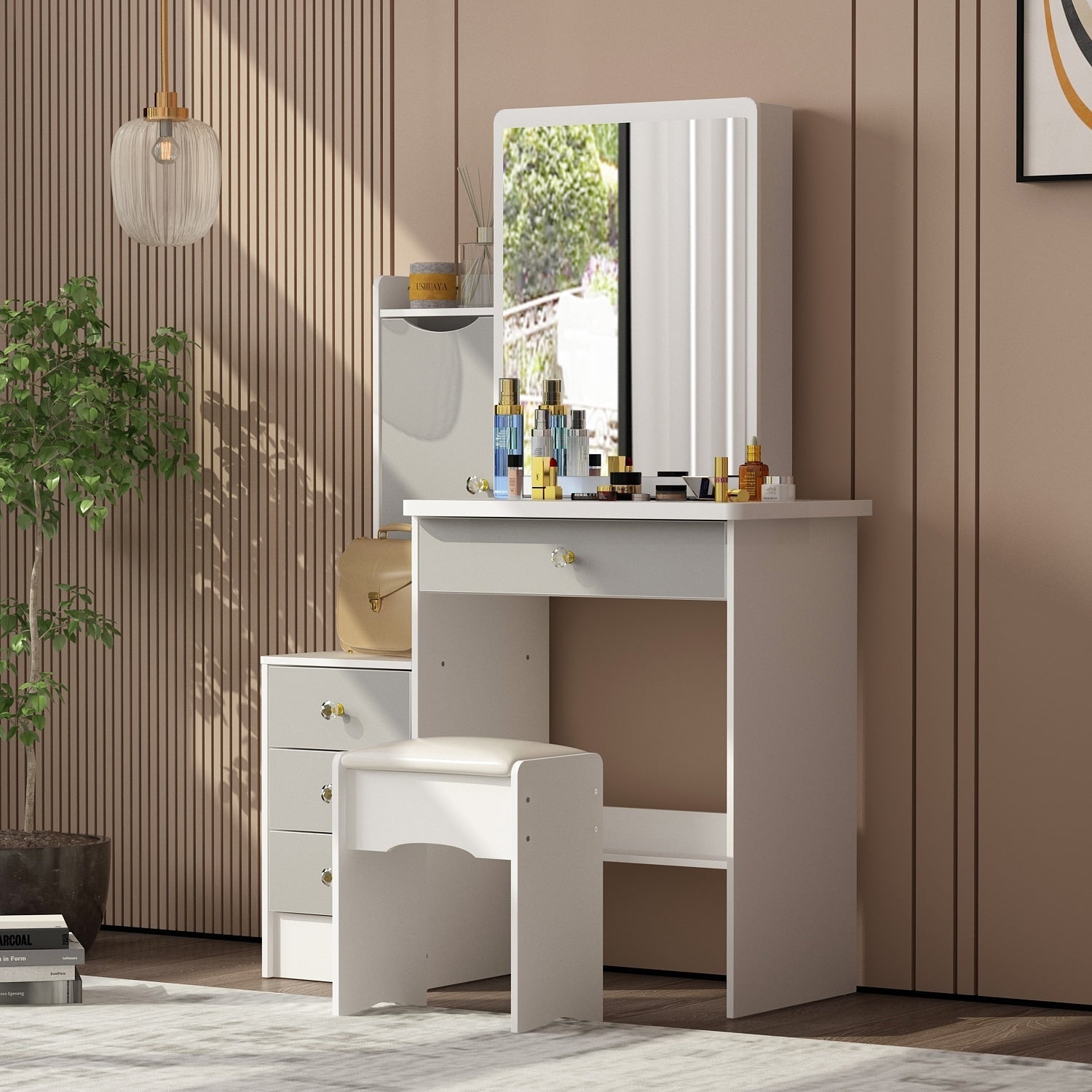 Set da toeletta per il trucco con specchio e sgabello
